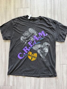 Wu-Tang Clan C.R.E.A.M. Black Graphic Tee with Purple and Gold Print(Large)